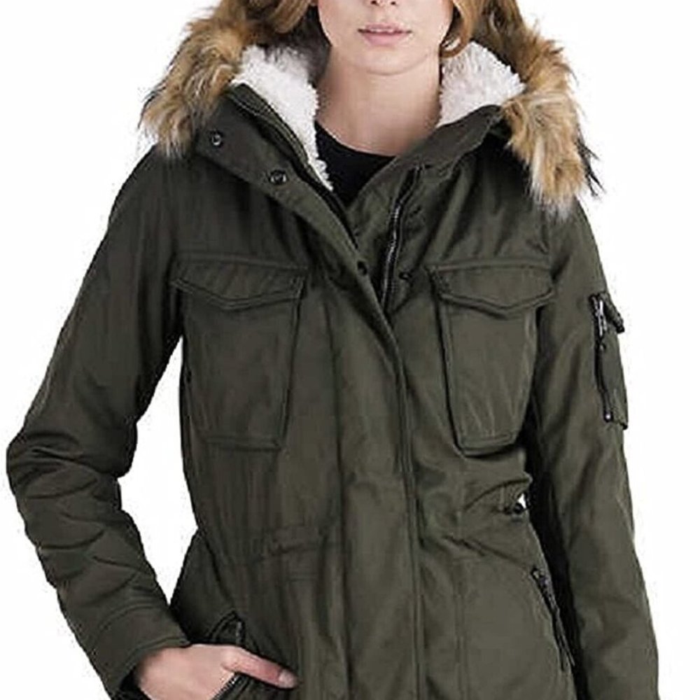 S13/NYC Girls' Sherpa Lined Anorak Jacket Hooded Jacket Green Size 10